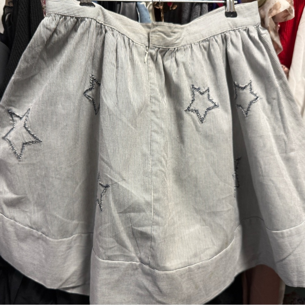 Striped Star Embroidered Skater Skirt